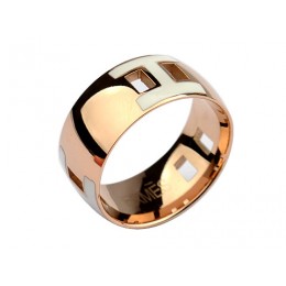 Hermes Enamel H Ring in 18kt Pink Gold with White